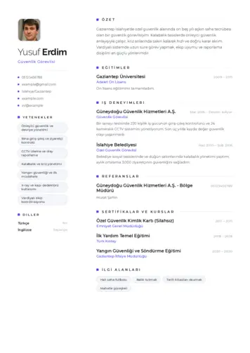 Güvenlik Görevlisi CV Örnekleri cv indir